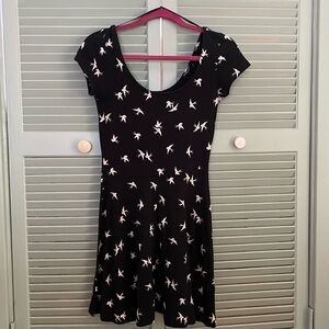 H&M black skater style dress with bird print size 6